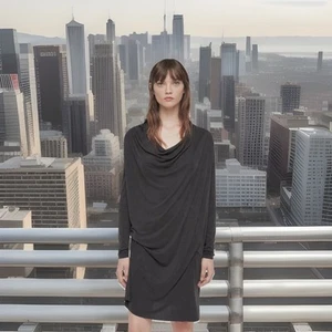 All Saints Cupro Amei Midikleid schwarz Größe 6 verstellbar innen drapiert zum Binden City - Bild 1 von 12