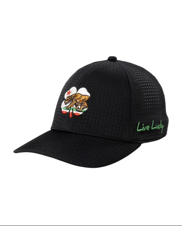 NEW Black Clover Live Lucky California  Black SM/MED Fitted Perf Golf Hat/Cap - Image 1 of 4