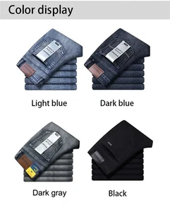 Business Men's Jeans Casual Straight Stretch Fashion Classic Blue Black Denim - Bild 1 von 27