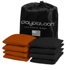 Weather Resistant Cornhole Bean Bags Set of 8 - 4 Burnt Orange & 4 Black - Picture 1 of 7