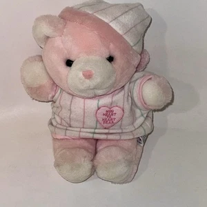 Heart to Heart Chosun Baby Bär Teddy rosa Plüsch Vintage 1986 mit Herz funktioniert - Bild 1 von 8
