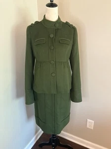 Ann Taylor Skirt Suit Set Size 4 Green Wool Rabbit Hair Office Career Blazer - Picture 1 of 8