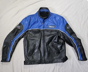VGC FIRST RACING Leather Sporty Motorcycle Kev Lar Jacket Blue & Black Mens XXL - Picture 1 of 22