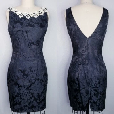 Gunne Sax Vintage Años 90 Encaje Perla Escote Pequeño Vestido Negro XS Foto 1 de 4