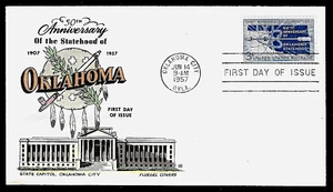 1092 3c Stamp (1957) THE OKLAHOMA STATE CENTENARY FDC FROM HERMAN FLUEGEL - Picture 1 of 1