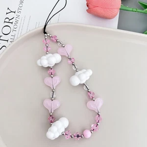 Y2K Love Heart Clouds Phone Lanyard Wristband Sweet Beaded Phone Strap Keychain - Zdjęcie 1 z 9