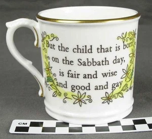 Royal Worcester Child Born on Sabbath Day Fair Wise Good Gay Birthday Mug (HH) - Picture 1 of 8