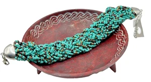 Pulsera Navajo Verde/Turquesa/Marrón Hecha a Mano 7.5 pulgadas Nativa - Imagen 1 de 6