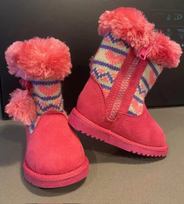 Girls Canyon River Blues Pink Purple Knit Heart Boots Faux Fur Size  3 Toddler - Image 1 of 4