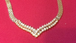 LADIES 14KT 18 GRAMS Y GOLD 3 TCW DIAMOND BISMARK CHEVRON 16" NECKLACE BOX CLASP - Picture 1 of 12