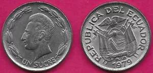 ECUADOR 1 SUCRE 1979 UNC ACCONCIATURA STILIZZATA,BANDIERA BRACCIA DRAPPEGGIATE,DATA SOTTO,TESTA LEF - Foto 1 di 1