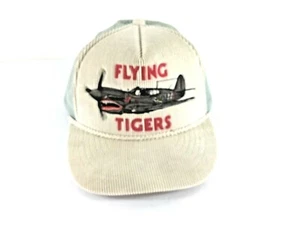 Vintage Hat Flying Tigers Trucker Corduroy Snap Back Cap Mesh - Picture 1 of 5