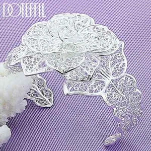 Brazalete DOTEFFIL 925 Plata Esterlina Flores Grandes Joyería Boda Fiesta - Imagen 1 de 6