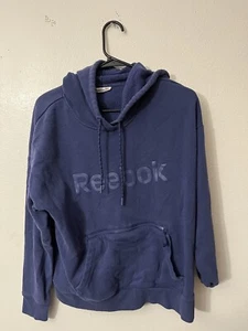 Reebok Women's Graphic Deep Blue Pullover Hoodie w/ Zipped Pocket Size L(12/14 - Picture 1 of 6