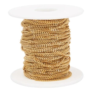 20m/roll Golden Unwelded 304 Stainless Steel Curb Twisted Chains Faceted 4x3mm - Picture 1 of 9