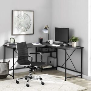 Mainstays Two-Way Convertible Desk Lower Storage Shelf Charcoal Finish Black