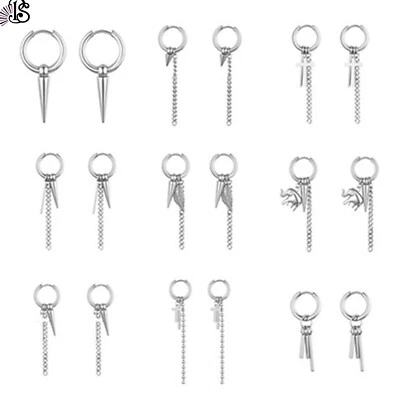 18pcs Men Women Cross Spike Tassel Dangle Hoop Huggie Earrings Ear Piercings - Image 1 of 4