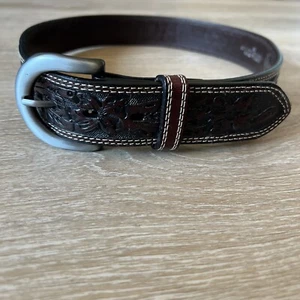 New Montana Silversmith Hand Tooled Leather Belt Mahogany Size 30 - Picture 1 of 7