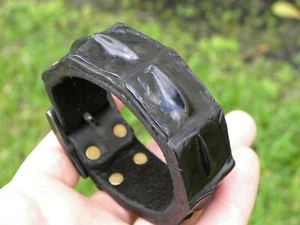 Bracelet cuff black  genuine Alligator Crocodile horn Bison leather adjustable - Picture 1 of 7