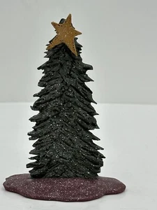 Vintage Resin Deep Green Christmas Tree Figure With Star Flecks 5.25” - Picture 1 of 3