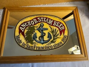 Espejo vintage con marco de vidrio ANCHOR STEAM BEER 15" X 21" hecho en San Francisco CA - Imagen 1 de 3