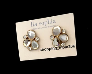 Lia Sophia "Icon" Matte Gold / Hematite Tone w/Cut Crystals Stud Earrings - Picture 1 of 8
