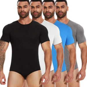 Herren Kurzarm Body Pyjama Body Einteiler Schlafanzug Strampler Basic Shirt - Bild 1 von 17