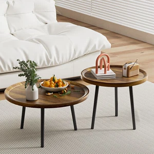 Tea Table Combo, Nesting Coffee Table Set, Round Side Table Set in 2 Sizes Combo - Picture 1 of 13