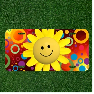 Custom Personalized License Plate Auto Tag With Colorful Sunflower Smiley Face - Picture 1 of 2
