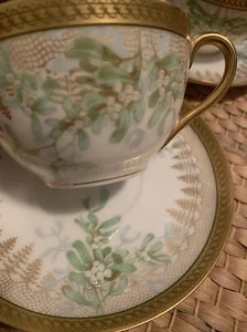 T&V Limoges France Hand Painted Demitasse Cup And Saucer Encrusted Gold - Picture 1 of 7