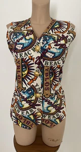 Byblos Vest Mujer IT44 Botón Dorado Gilet Frontal Sol denim Vintage 1980-90s Italia - Imagen 1 de 12