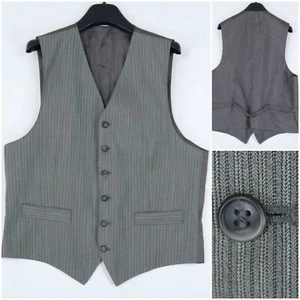 Mens Waistcoat Medium Size US 40 Grey Striped Formal Dress Wedding Vest - Picture 1 of 10