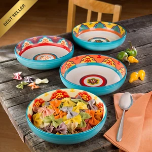 Euroceramica Galicia Pasta Bowls Set of 4, Andalusian-Inspired, Multicolor - Picture 1 of 12