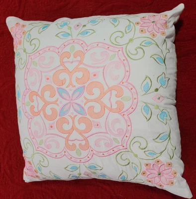 Cynthia Rowley Embroidered Throw Pillow Flowers Graphics Colorful - Image 1 of 4