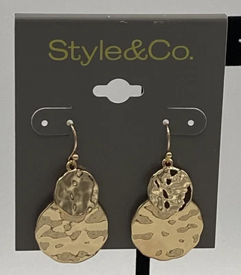 Pendientes colgantes Style&Co tono dorado redondo doble disco gota 1 5/8" nuevos con etiquetas $19,50 Foto 1 de 4