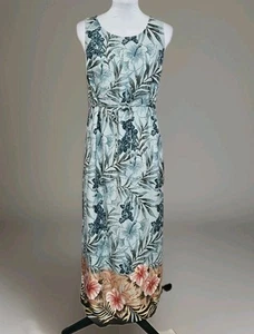 Teddi Vintage 90s Rayon Hawaiian Floral Sleeveless Maxi Dress Womens Sz Medium - Picture 1 of 15