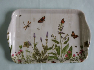 Ambiente 1x Tablett  Kräuter garten  13 x 21 cm Bienen Libelle Schmetterling - Bild 1 von 2
