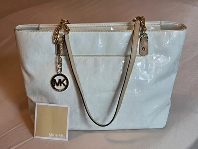Michael Kors Jet Set Chain  Metallic Leather White Tote Shoulder Bag Handbag - Image 1 of 4