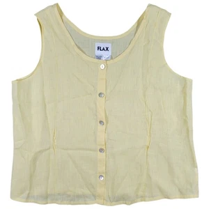 Flax Button Up Tank Top Womens L Yellow 100% Linen Lagenlook Sheer Sustainable - Picture 1 of 6