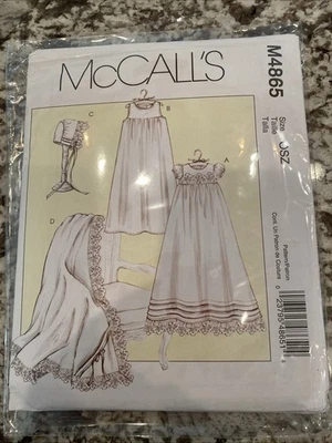 McCalls 4865 Infant Dress Bonnet Slip Blanket Pattern NB-L Christening Baptis - Image 1 of 2