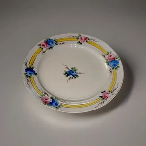 Vintage China Plate – Blue & Pink Roses Gold Trim Scalloped Edge Shabby Cottage - Picture 1 of 3