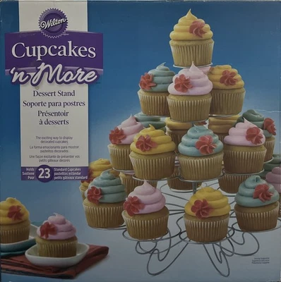 Wilton Cupcakes N More Metal Dessert Stand Silver Holds 23 Cupcakes Muffins - Image 1 of 3