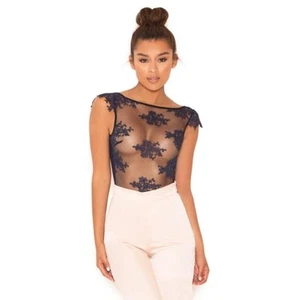 Body donna Talia floreale trasparente House of CB blu navy nuovo senza etichette - Foto 1 di 11
