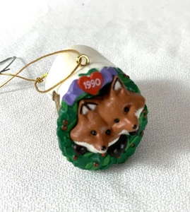1990 "Our First Christmas Together" Vintage Ornament 2 Foxes in Log - Picture 1 of 5