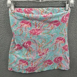 Lilly Pulitzer Tube Top Damen Extra Small Blau Rosa Blumen Preppy Shirt XS - Bild 1 von 11