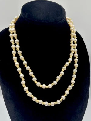 Chan Luu Signed Off White Cream Leather Knotted Pearl Necklace 42” Long - Image 1 of 4