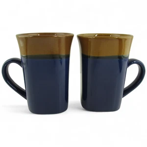 Juego de 2 tazas de café Royal Norfolk azul marrón 6 pulgadas de gres base cuadrada - Imagen 1 de 6
