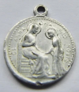 Antique Holy Medal St. Anne Education of the virgin Mary & Guardian Angel Latin - Picture 1 of 2