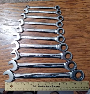 HUSKY BRAND RACHETING COMBINATION WRENCHES 10 PIECES POLISHED SAE EXCELLENT - Picture 1 of 11