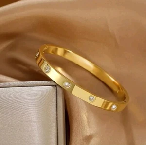 Gold bangle zircon Bracelets Unisex UK Seller - Picture 1 of 4